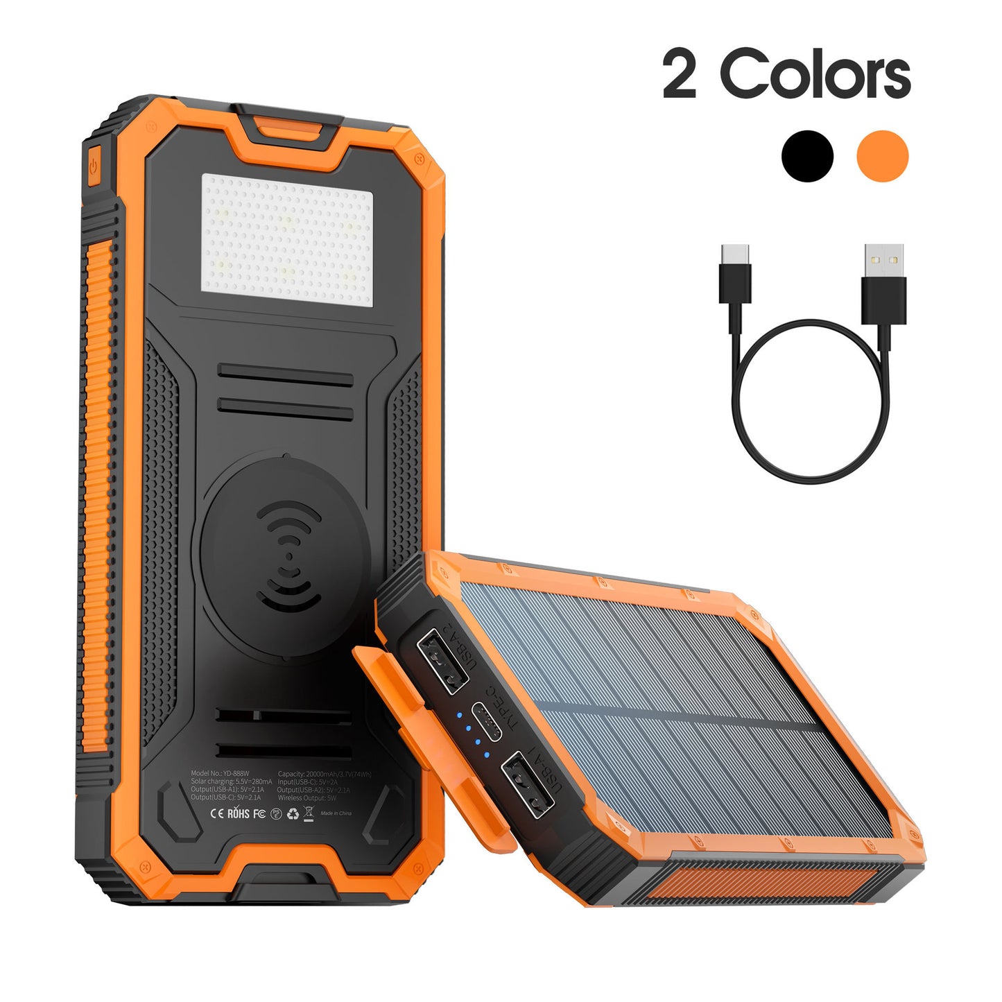 Tik cross-border outdoor waterproof wireless charging solar power bank 20000 mAh fast charging emergency mobile power bank