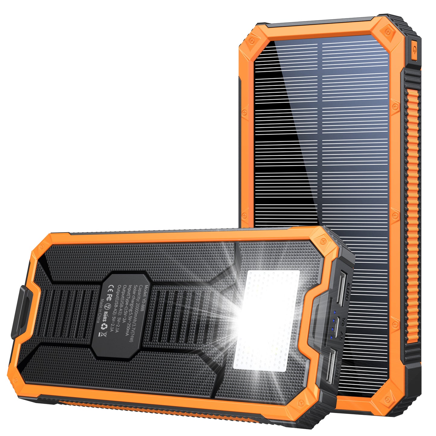 Tik cross-border outdoor waterproof wireless charging solar power bank 20000 mAh fast charging emergency mobile power bank