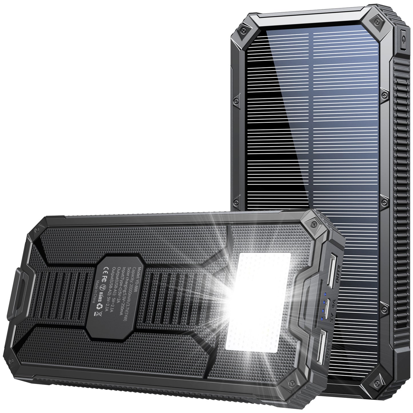 Tik cross-border outdoor waterproof wireless charging solar power bank 20000 mAh fast charging emergency mobile power bank