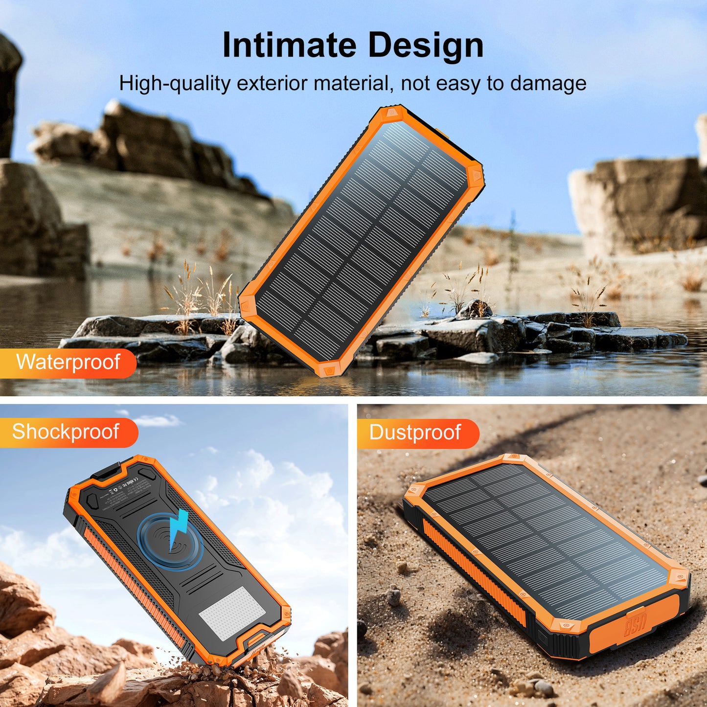 Tik cross-border outdoor waterproof wireless charging solar power bank 20000 mAh fast charging emergency mobile power bank